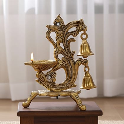 Aluminium Ganga Aarti Diya – 1 Wick Ritual Oil Lamp, Height : 7 Inch (ASMAS518 G)