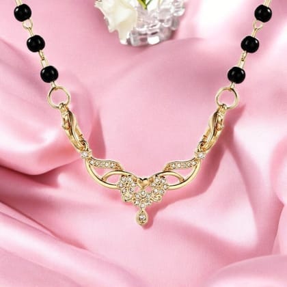 Stylish Light Rose Gold Plated Designer Mangalsutra, Traditional Black Bead, American Diamond Pendant with Chain for Ladies/Women-gold