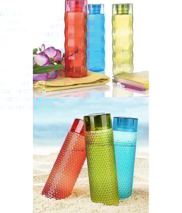 Analog Kitchenware School/College/Office/Gym Multicolour PET Fridge Water Bottle 1000 mL ( Set of 6 )