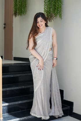 Kolha Drape Saree With Hand Embroidered Blouse-M-L