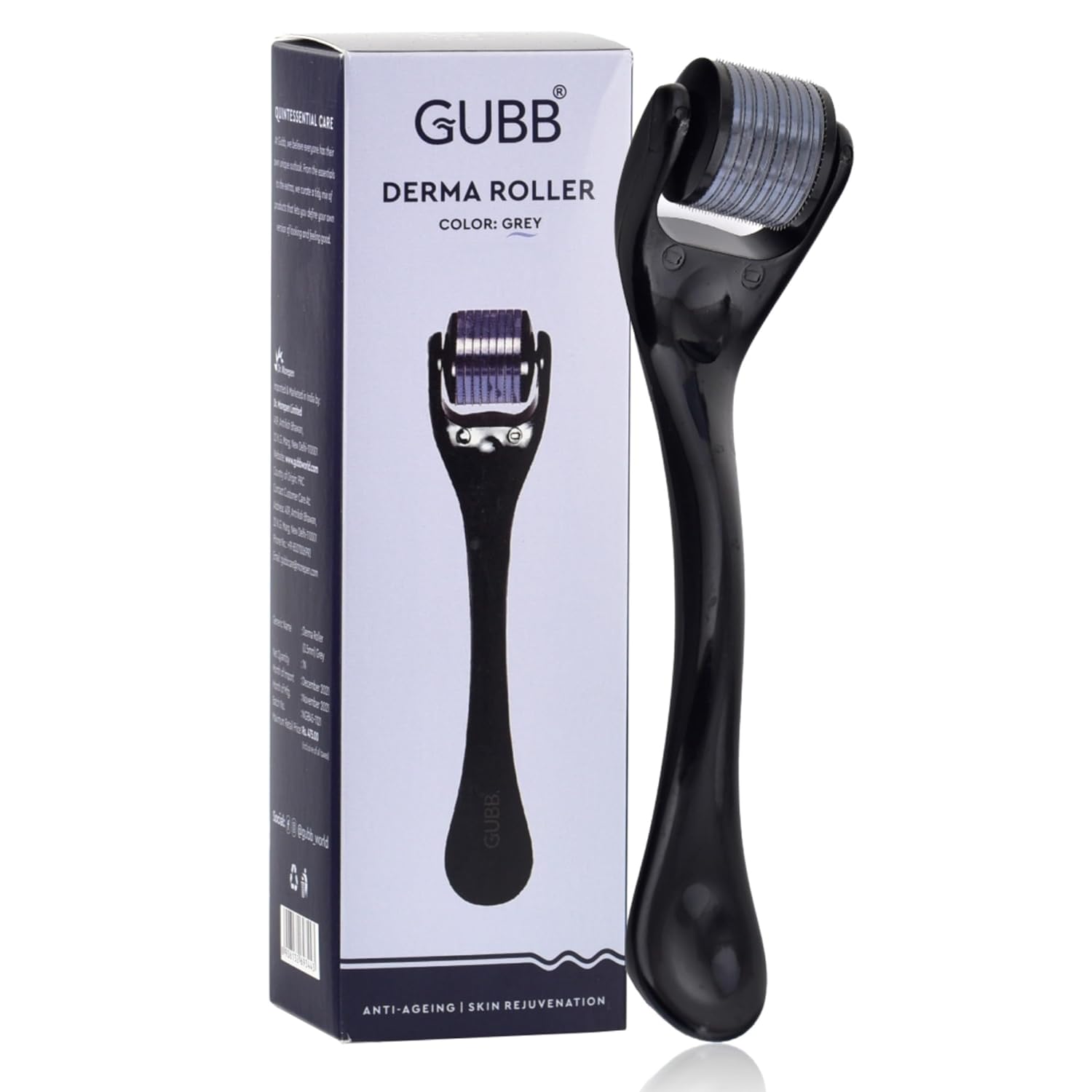 GUBB Derma Roller For Face Acne Scars, Skin Ageing & Hair Regrowth - Reduces Hair Fall | Stimulates Hair Follicles | Suitable for Beard Also | Safe & Effective - Grey