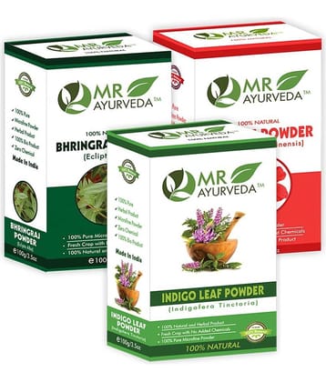 MR Ayurveda Indigo, Bhringraj and Hibiscus Powder Hair Scalp Treatment 300 g Pack of 3