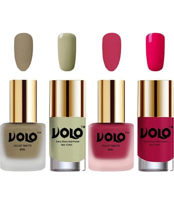 VOLO Extra Shine AND Dull Velvet Matte Nail Polish Nude,Pink,Grey, Magenta Matte Pack of 4 36 mL