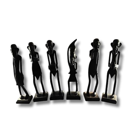 Saadhya Decors Handcrafted African Tribal Wooden Figurines Set of 6 – Don’t Buy Cheap Plastic Décor; Upgrade Your Space with Powerful, Authentic, Artistic &amp; Premium Tribal Wood Statues (22 cm Each)