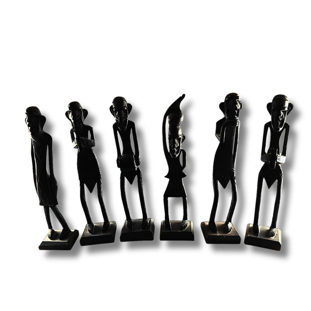 Saadhya Decors Handcrafted African Tribal Wooden Figurines Set of 6 – Don’t Buy Cheap Plastic Décor; Upgrade Your Space with Powerful, Authentic, Artistic &amp; Premium Tribal Wood Statues (22 cm Each)