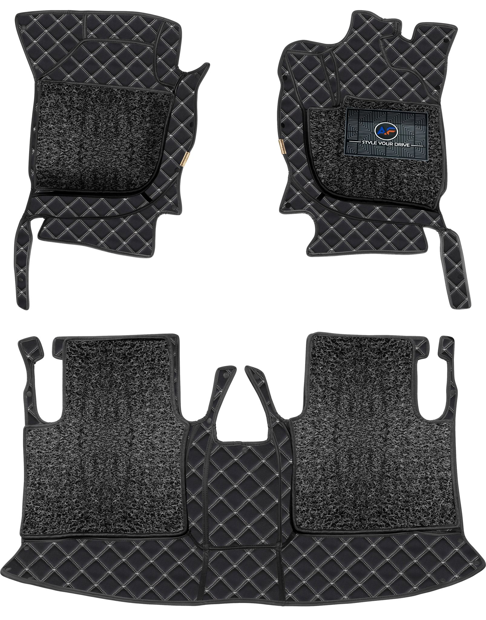 Mercedes GLE 2017 7D Luxury Car Mat, All Weather Proof, Anti-Skid, 100% Waterproof & Odorless with Unique Diamond Fish Design (24mm Luxury PU Leather, 2 Rows)-Black Silver
