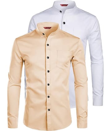 Yugnik Cotton Blend Slim Fit Full Sleeves Men's Formal Shirt - Orange ( Pack of 2 )