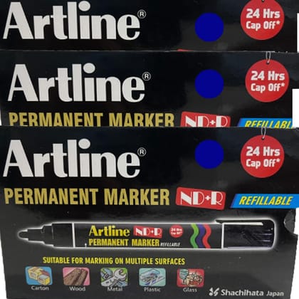 Artline ND + R Permanent Marker Pack of 10 (Blue Colours) X 3 Packs | For 24 HRS Without Drying Out