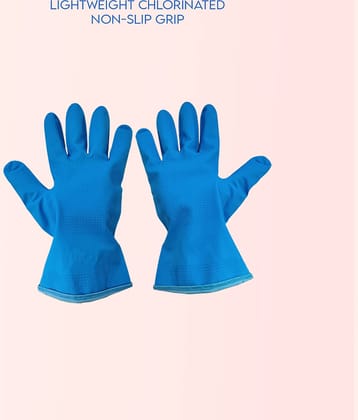 LXMI Blue Rubber Waterproof Reusable Washable Restatince Heat Restitance Safety Blue Rubber Free Size Cleaning Gloves ( Pack of 1 )