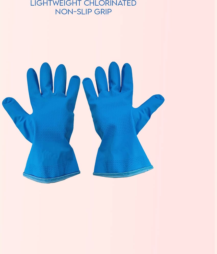 LXMI Blue Rubber Waterproof Reusable Washable Restatince Heat Restitance Safety Blue Rubber Free Size Cleaning Gloves ( Pack of 1 )