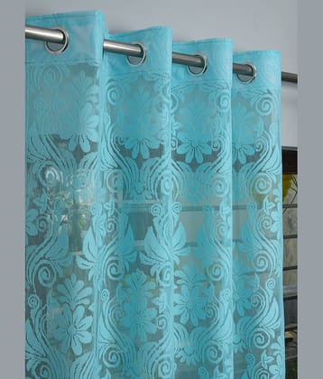 Homefab India Solid Sheer Eyelet Curtain 5 ft ( Pack of 1 ) - Aqua