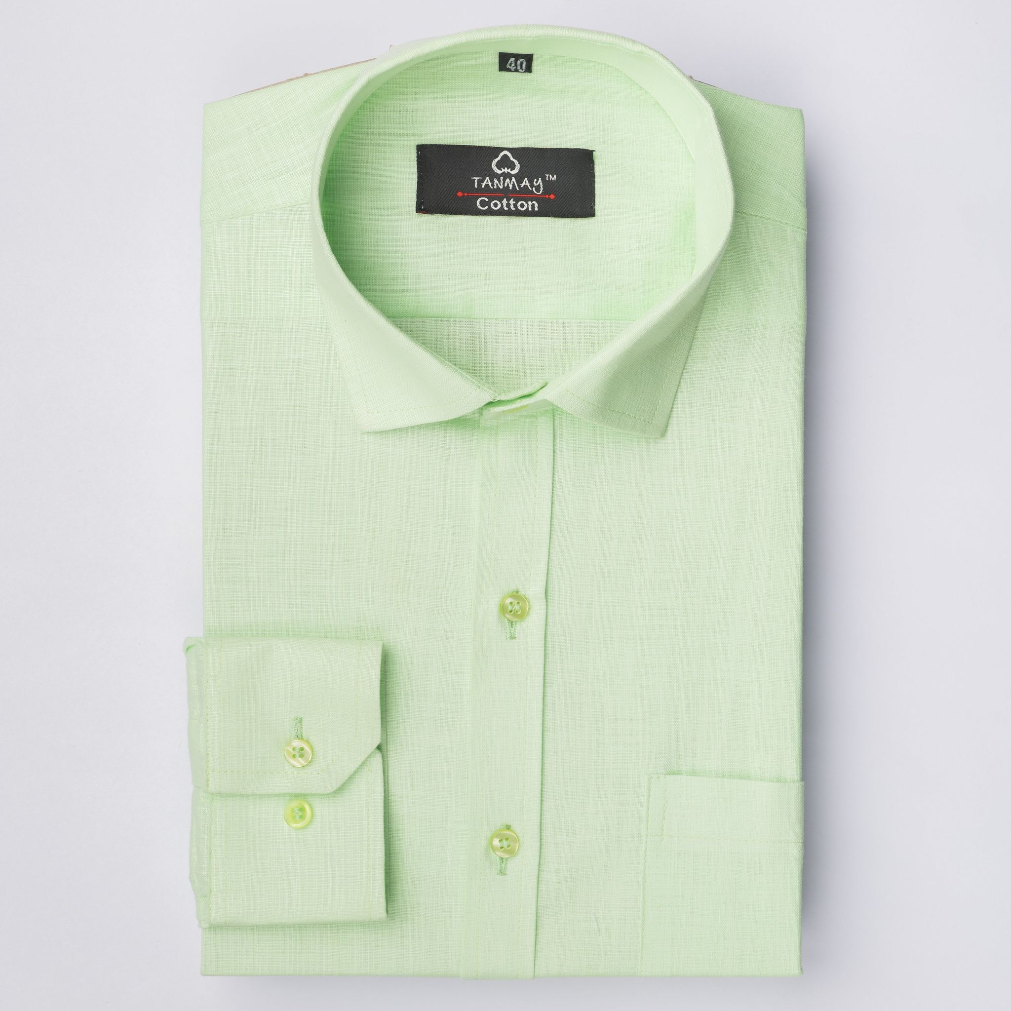Green COLOR LINEN COTTON SHIRT FOR MEN-M (38 Inch) (98 CM) / Full