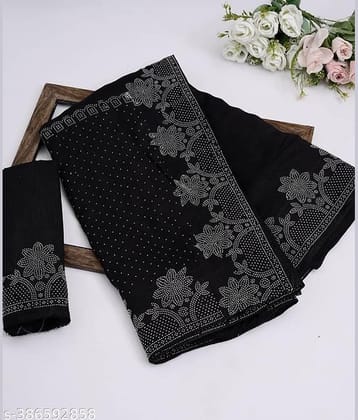 Shivadit ethnic Georgette Self Design Saree With Unstitched Blouse Piece ( Black )