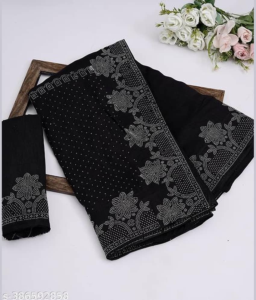 Shivadit ethnic Georgette Self Design Saree With Unstitched Blouse Piece ( Black )