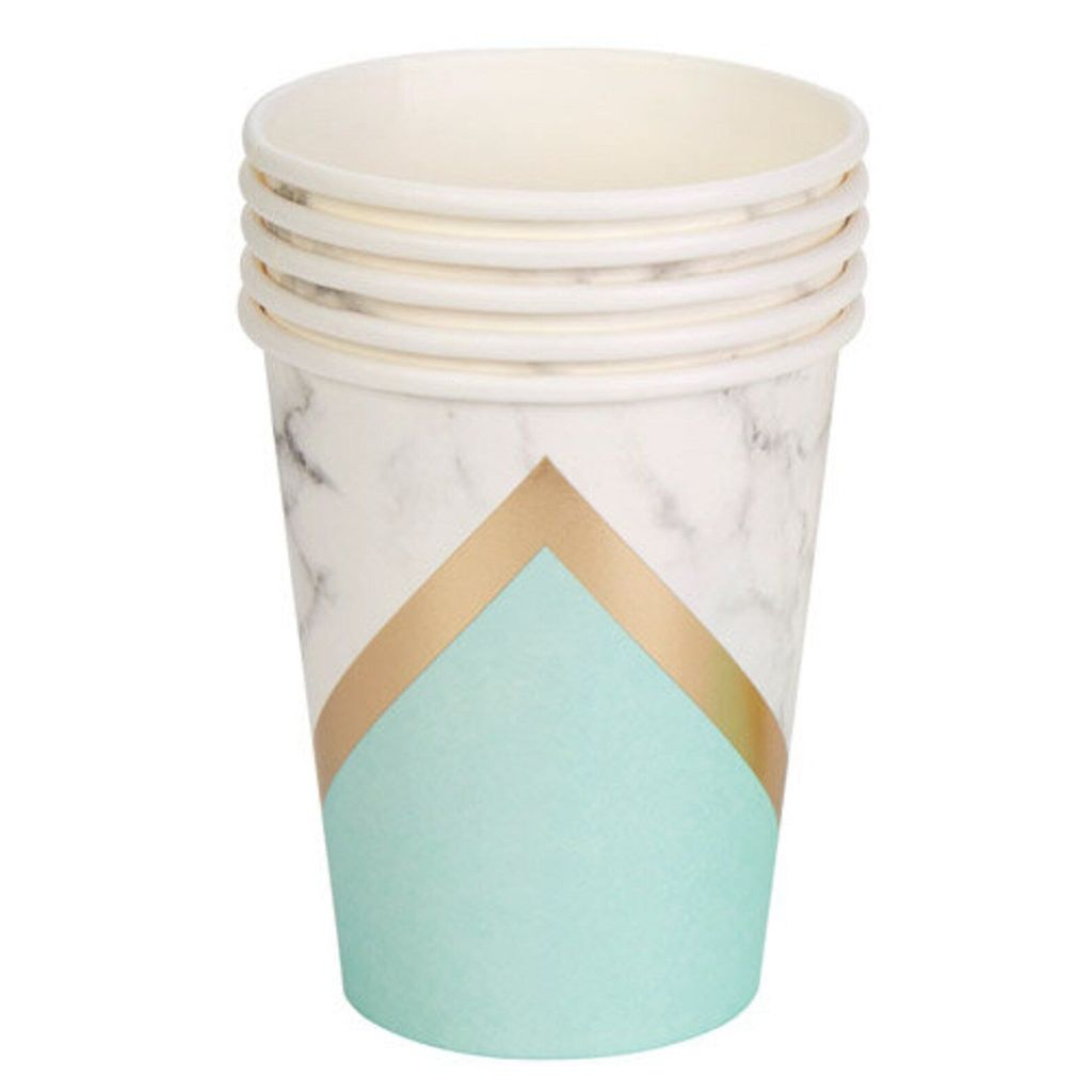Paper Cups Aqua Blue Gold - 10PC - Party and Festive Needs | Buy online on ZillyBuy