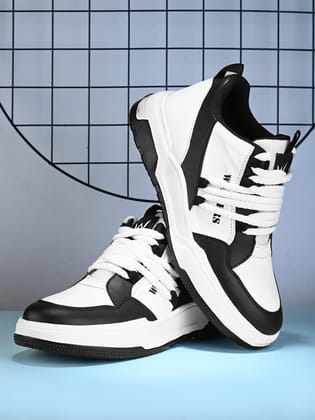 Woakers Black White synthetic leather Lace up Causal ShoesforMen - UK7