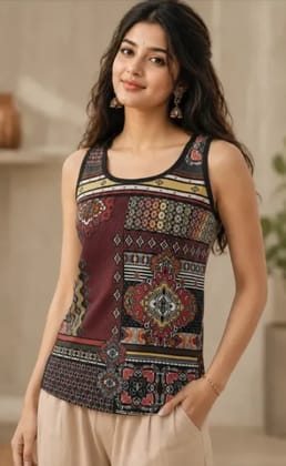 Boho Patch Print Sleeveless Top Boho Patch Print Sleeveless Top