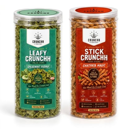 Crunchh Palak Chips and Soya Sticks pack of 2 - 160 gm - Two plastic jars