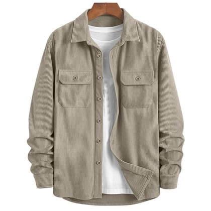 Men's Corduroy Cotton Regular fit Casual Shirt - Cream-S