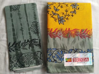 KEERTHANA TRENDS Pure Cotton Yellow, Light Green Brown Mixer Saree