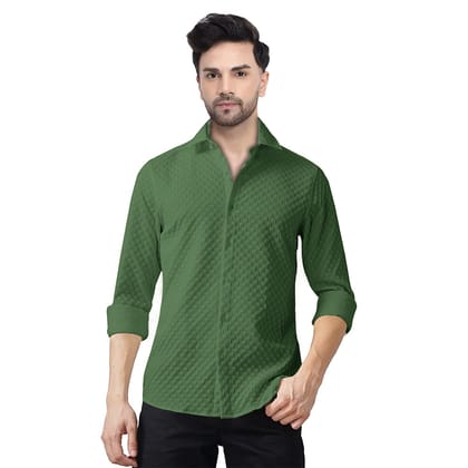 Man's Casual Checks Textured Popcorn Shirts- Green-S