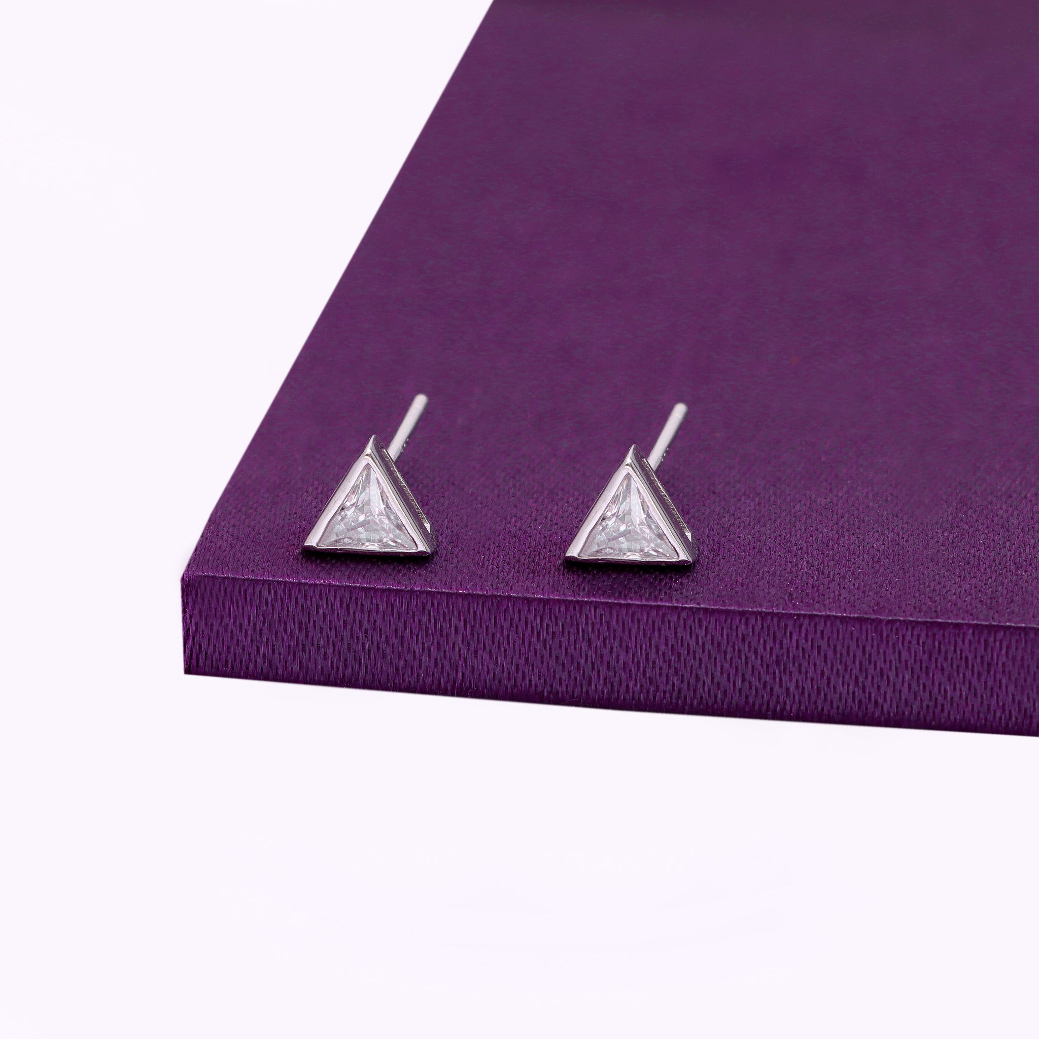 Tantalizing Triangles Big Casual Silver Studs Earrings-White Stone / Silver