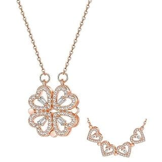 AD Diamond Nug Studed Rose Gold Multi Wearing Magnetic Four Leaf Clover Heart Design Necklace Pendant Locket with chain