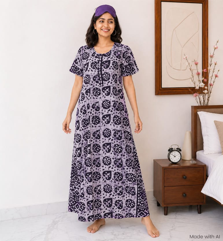 Handcrafted Batik Print Rayon Cotton Gown