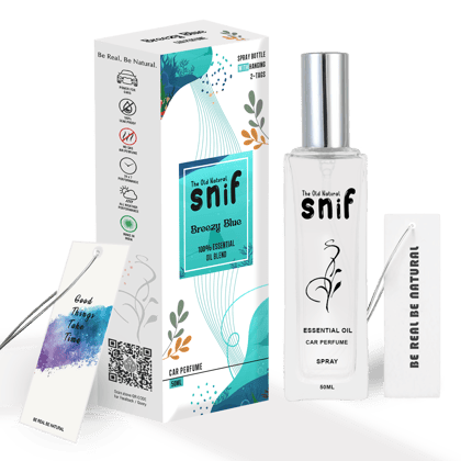 The Old Natural Spray Car Perfumes with Essential Oils Fragrance in Glass bottle with 2 Hanging Tags | Car Air Fresheners 50ml (Breezy Blue)