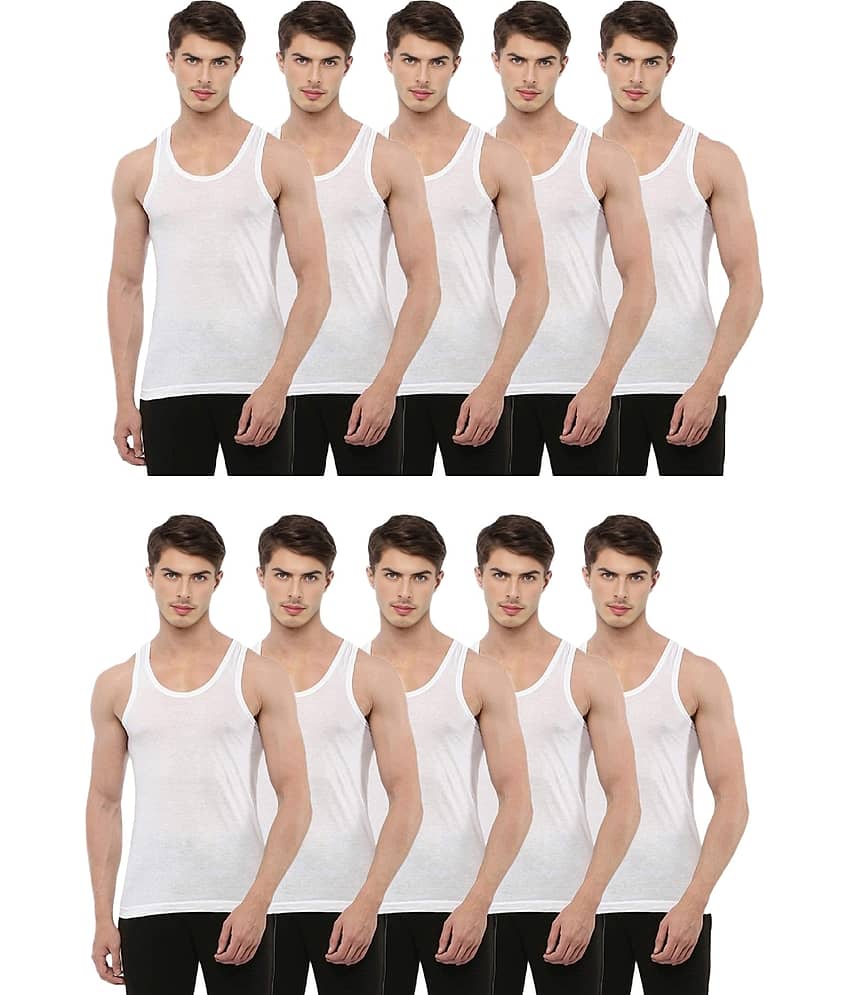 INNERO Pack of 10 Cotton Basic Vest For Men ( White )