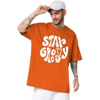Leotude Men Orange Printed Cotton Blend T-Shirt