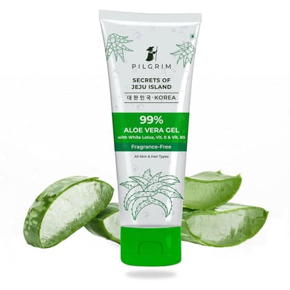 PILGRIM Korean 99% Pure Aloe Vera Gel 200ml with Vitamin E & Vitamin B5 for Face & Hair | Hydrates & Soothes Skin | Conditions & Softens Hair | Free from Parabens, Sulphates, Mineral Oils & Fragrance I For Women and Men PILGRIM Korean 99% Pure Aloe Vera 