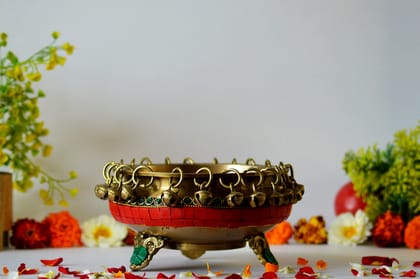 Brass Urli Bowl Round Shape Hanging Bells (Color - Golden, Size - 3.5H *7L*7B) by Snova Enterprises