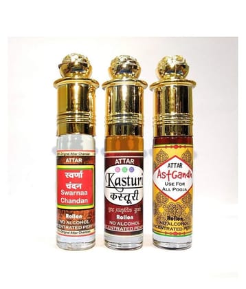 INDRA SUGANDH BHANDAR Attar Swarnaa Chandan, Kasturi, Ashtagandh 6ml Rollon 3 Pc. Combo Pack
