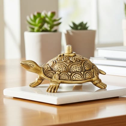 Brass Showpiece Tortoise God Idol Statue, Length : 5 Inch (BSMAS1784 D)