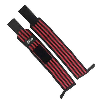 Body Building India BBI 4 Line Wrist Wrap-Black & Red