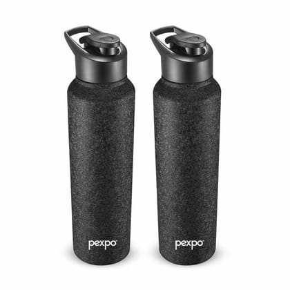 PEXPO Stainless Steel Sports/Fridge Water Bottle, 1000 ml, Pack Of 2, Black, Chromo | Eco-Friendly & Leak-Proof Water Bottle