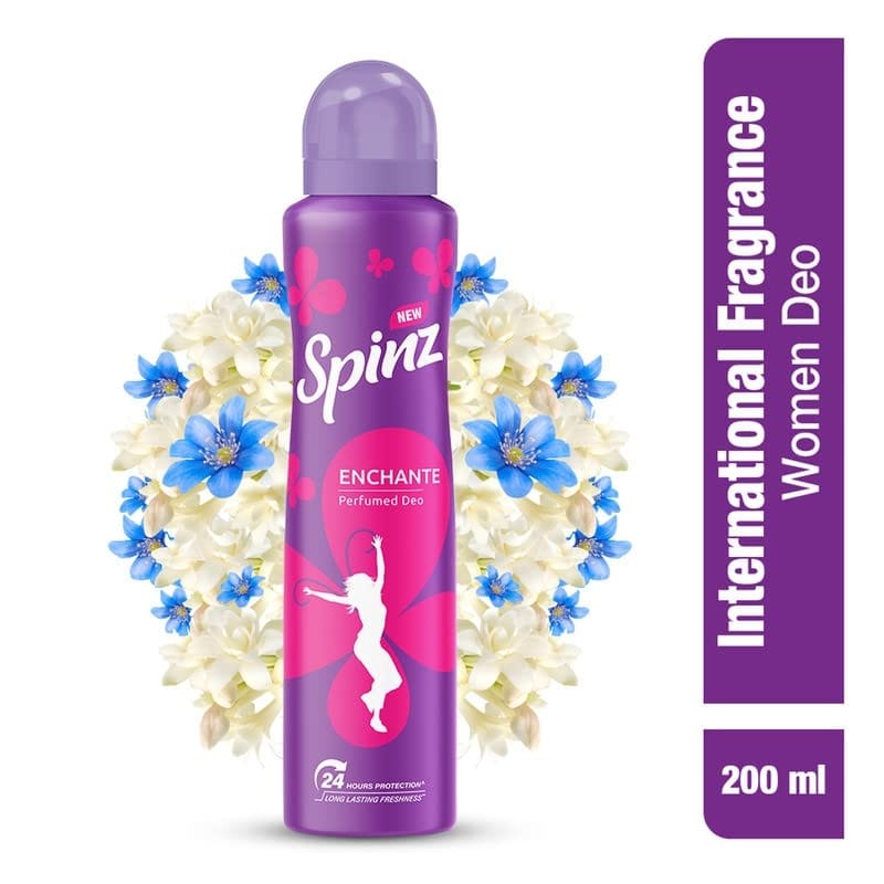 Spinz Enchante Perfumed Deo for Women, with International Fragrances for Long Lasting Freshness and 24 Hours Protection, 200ml International Fragrances for Long Lasting Freshness of Women Deo (Pack of 2)