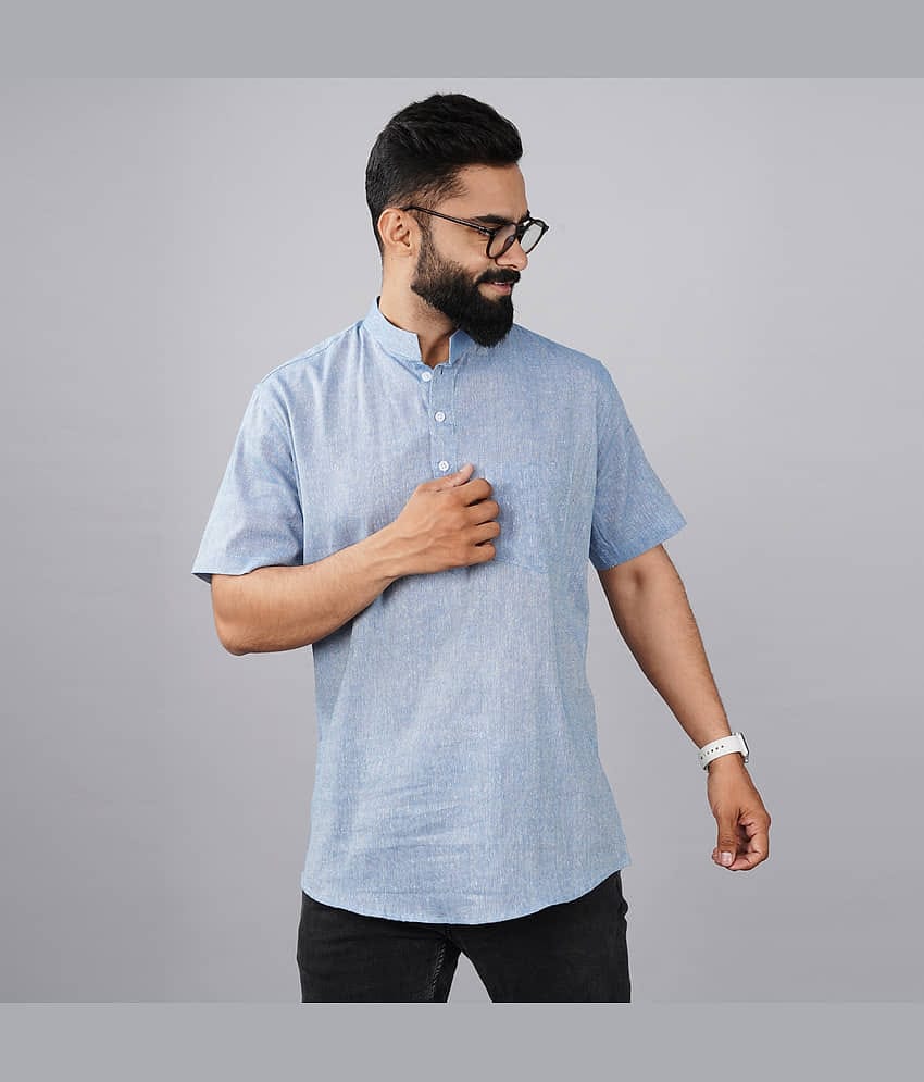 QuaClo - Light Blue Cotton Men's Shirt Style Kurta ( Pack of 1 )