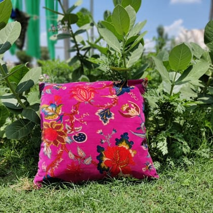 Tree of Life Velvet cushion cover- Dark Pink-12 x 12 inches / Plain Cotton Backing