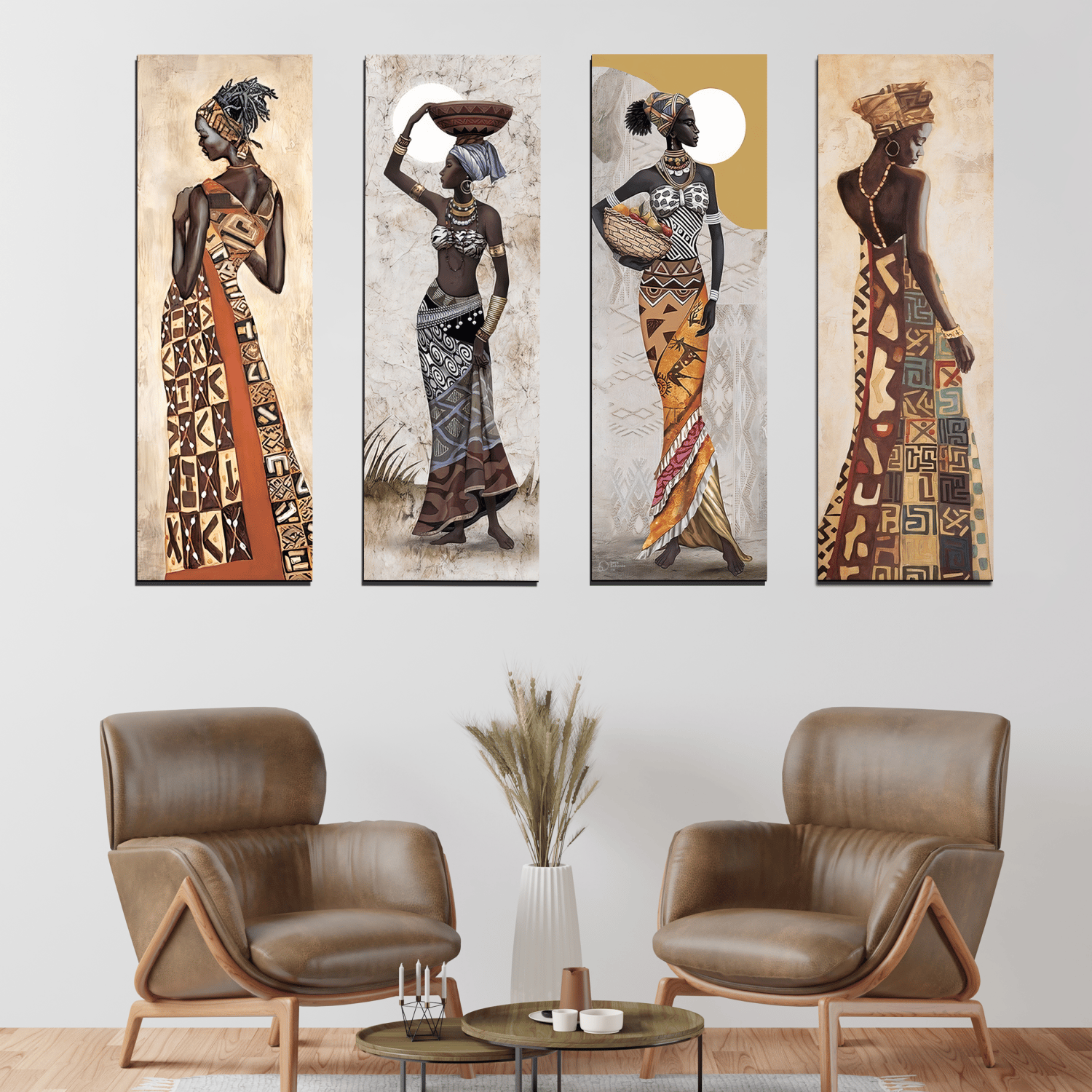 Set of 4 Tribal Women Wood Print Wall Art-5 X 15 Inches Each