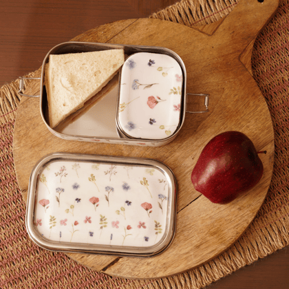 Flamingo Print Eco-Friendly Meenakari Steel Tiffin Box – Stylish & Durable-Floral