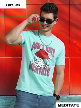 Men MEDITATE Puff Printed Regular Fit T-Shirt-S / Sea Green