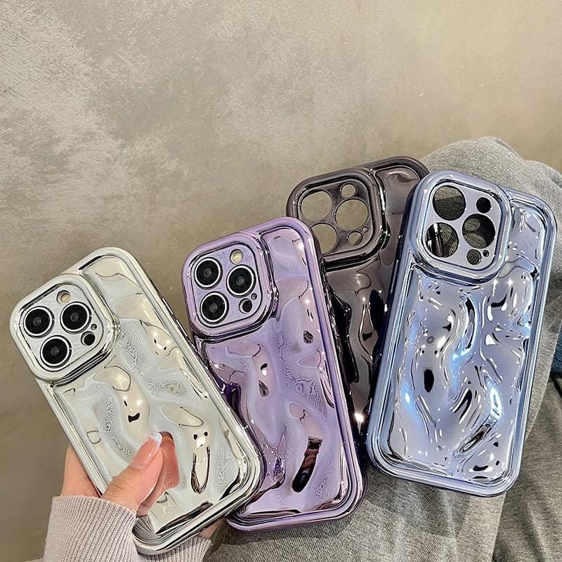3D Glossy Laser Meteorite Texture Plating Soft Case-iPhone 15 Pro / Purple