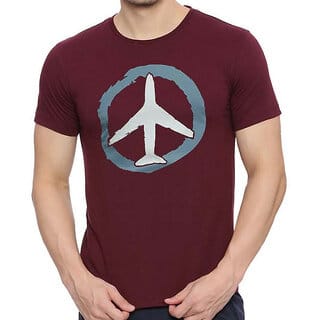 HIT SQUARE Maroon Pure Cotton Round Neck Printed For Men