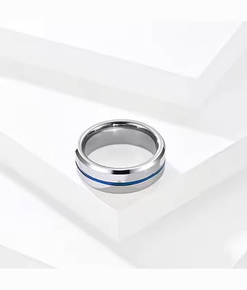 Thrillz Silver With Electric Blue Line Ring For Women And Men Stainless Steel Ring For Women And Men