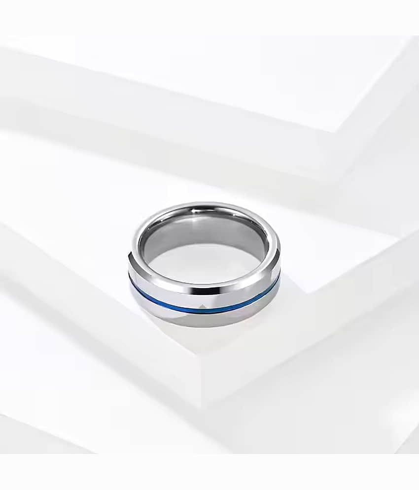 Thrillz Silver With Electric Blue Line Ring For Women And Men Stainless Steel Ring For Women And Men