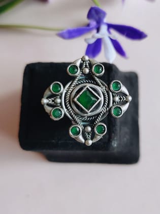Designer Silver Replica Adjustable Finger Rings for Elegant Styling | Sarichka-Green