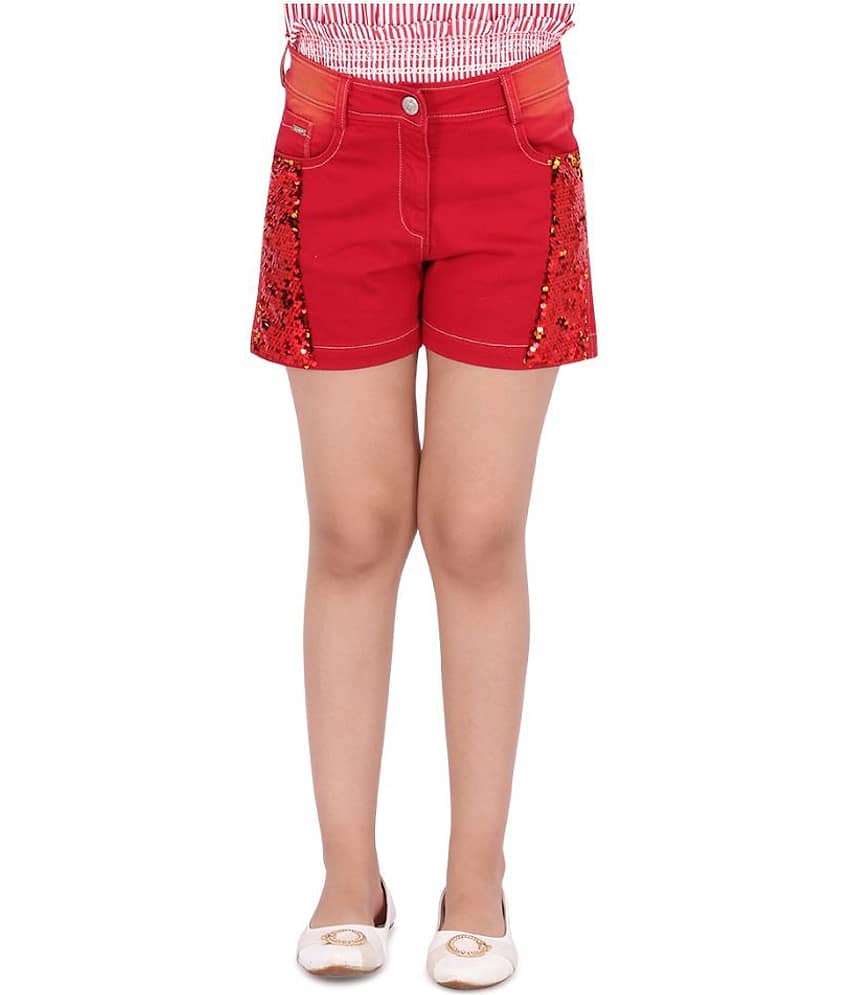 Cutecumber Pack of 1 Girls Denim Cycling Shorts ( Red )