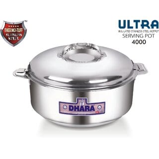 Dhara Stainless Steel Ultra 4000 Stainless Steel Casserole, 3200ml, Silver  Ideal For Chapatti  Roti  Curd Maker  Ea